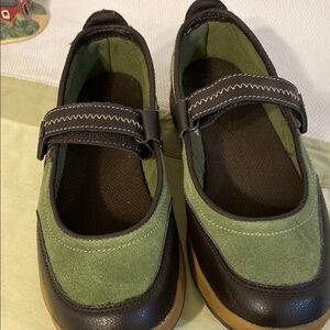 Lands End Green and Black Shoes with Velcro strap.